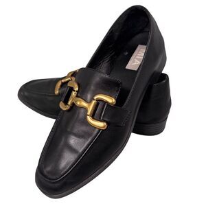 MIA Drena Women's Black Vegan Loafers Brass Tone Horsebit Size 10M Casual